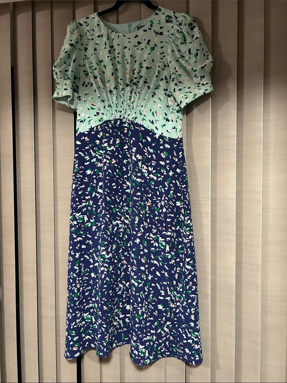 Vince Camuto Mint and Navy Printed Midi Dress
